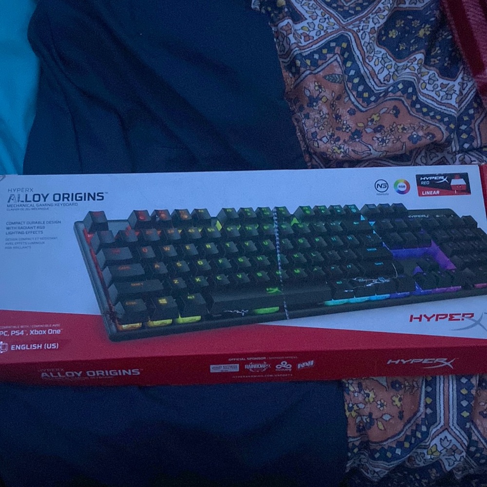 Hyper x alloy origins 100 percent gaming keyboard.